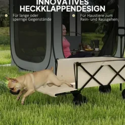 Havevogn sammenklappelig 100 kg med aftagelig dug, håndtag & hjul, 138 L, beige