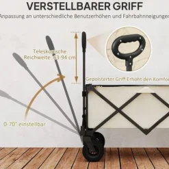 Havevogn sammenklappelig 100 kg med aftagelig dug, håndtag & hjul, 138 L, beige