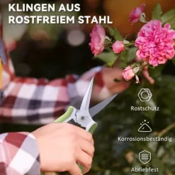 Haveværktøjssæt, 2 dele, rustfrit stål: beskæresaks + grensaks, grøn/sølv