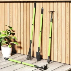 Haveværktøjssæt, 4 dele: spade, hakke, rive, bladrive – gave til hende & ham