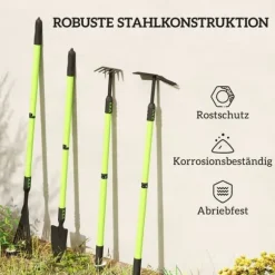 Haveværktøjssæt, 4 dele: spade, hakke, rive, bladrive – gave til hende & ham