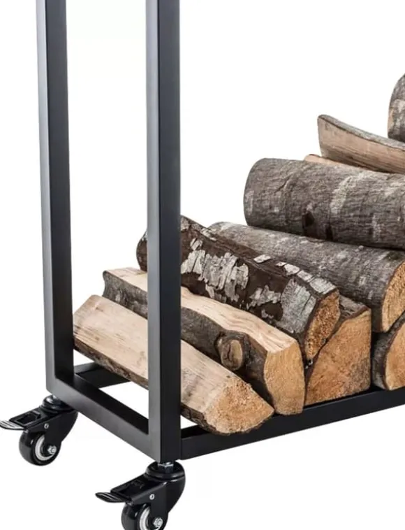 Hetta Black Metal Firewood Rack with Wheels - 25x40x150 cm