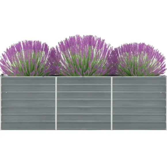 Høj plantekasse i galvaniseret stål - Ideel til planter | Størrelse: 240x40x77 cm | Farve: Grå