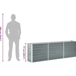 Høj plantekasse i galvaniseret stål - Ideel til planter | Størrelse: 240x40x77 cm | Farve: Grå