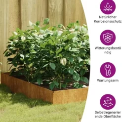 Højbed i cortenstål - Udsmykning til have, altan eller terrasse | Størrelse: 100x100x26 cm