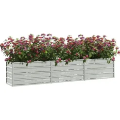 Højbed i galvaniseret stål - Plantekasse | Størrelse: 240x40x45 cm | Farve: Sølv
