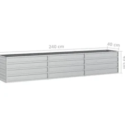 Højbed i galvaniseret stål - Plantekasse | Størrelse: 240x40x45 cm | Farve: Sølv