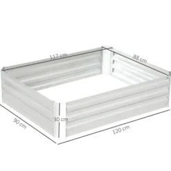 Højbed i galvaniseret stål 120x90x30 cm, sølv – til blomster & grøntsager