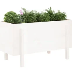 Højbed i massiv fyrretræ - Plantekasse til have | Størrelse: 101x50x57 cm | Farve: Hvid