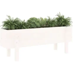Højbed i massiv fyrretræ - Plantekasse til have | Størrelse: 101x30x38 cm | Farve: Hvid