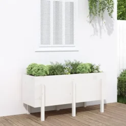 Højbed i massivt fyrretræ - Plantekasse til have og balkon | Størrelse: 121x50x57 cm | Farve: Hvid