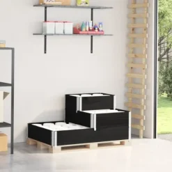 Højbed i massivt fyrretræ - 3 niveauer | Størrelse: 120x80 cm | Farve: Sort