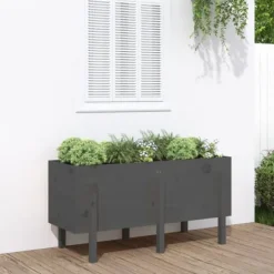 Højbed i massivt fyrretræ - Dekorativ plantekasse | Størrelse: 121x50x57 cm | Farve: Grå