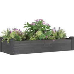 Højbed i massivt fyrretræ med foring - Plantekasse | Størrelse: 120x45x25 cm | Farve: Grå