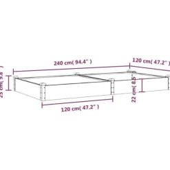 Højbed i massivt fyrretræ med foring - Plantekasse | Størrelse: 240x120x25 cm | Farve: Brun