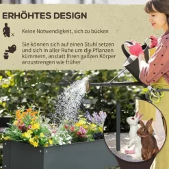 Højbed i metal 100x30x80 cm med ben & 3 drænhuller – have/balkon