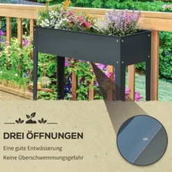 Højbed i metal 100x30x80 cm med ben & 3 drænhuller – have/balkon