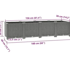 Højbed i polypropylen 160x40x38 cm - Slidstærkt rattanlook | Farve: Grå | Størrelse: 160x40x38 cm