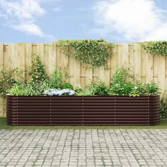 Højbed i stål - Moderne plantekasse til haven | Størrelse: 400 x 80 x 81 cm | Farve: Brun