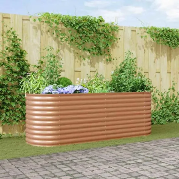 Højbed i stål til haven - Moderne hævet plantekasse | Størrelse: 240 x 80 x 81 cm | Farve: Brun