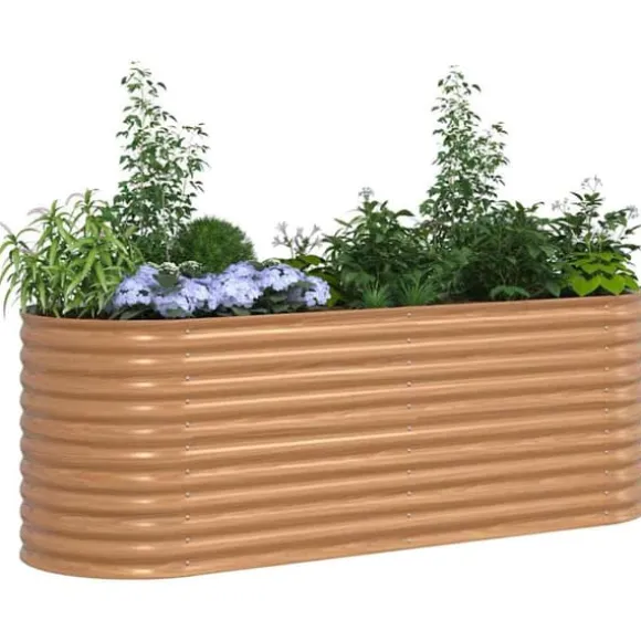 Højbed i stål til haven - Moderne hævet plantekasse | Størrelse: 240 x 80 x 81 cm | Farve: Brun