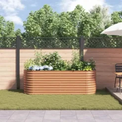 Højbed i stål til haven - Moderne hævet plantekasse | Størrelse: 240 x 80 x 81 cm | Farve: Brun