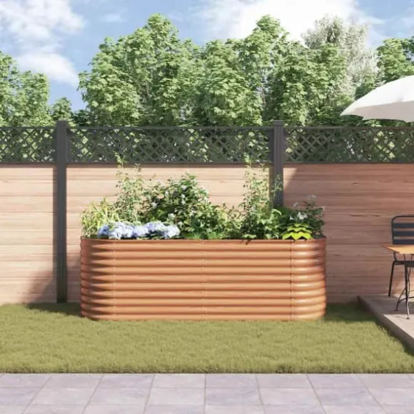 Højbed i stål til haven - Moderne hævet plantekasse | Størrelse: 240 x 80 x 81 cm | Farve: Brun