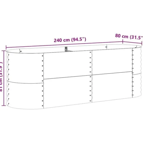 Højbed i stål til haven - Moderne hævet plantekasse | Størrelse: 240 x 80 x 81 cm | Farve: Brun