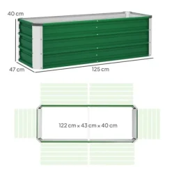 Højbed i stål 125x47x40 cm, grøn – plantekasse med handsker til grøntsager & blomster