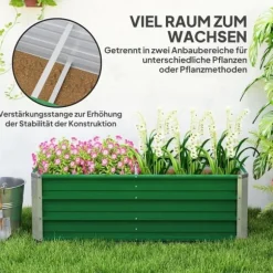 Højbed i stål 125x47x40 cm, grøn – plantekasse med handsker til grøntsager & blomster