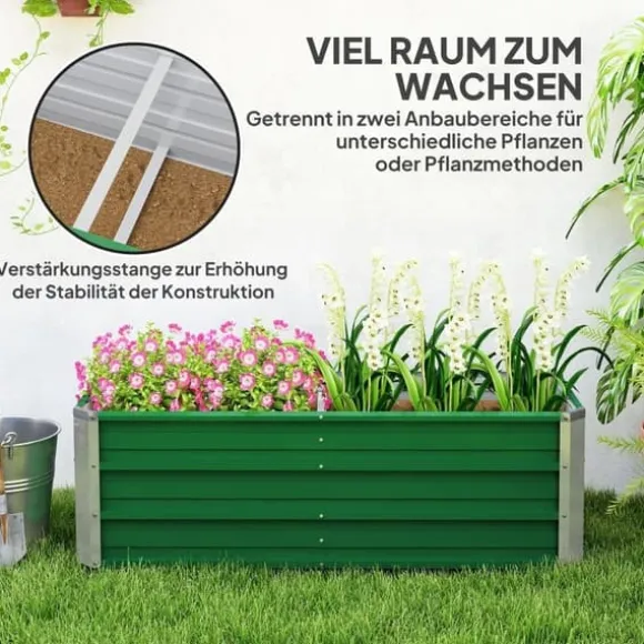 Højbed i stål 125x47x40 cm, grøn – plantekasse med handsker til grøntsager & blomster