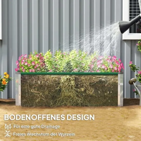 Højbed i stål 125x47x40 cm, grøn – plantekasse med handsker til grøntsager & blomster