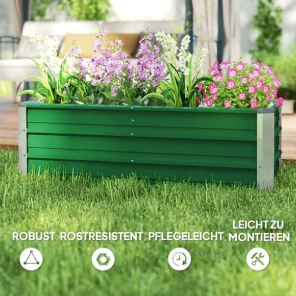 Højbed i stål 125x47x40 cm, grøn – plantekasse med handsker til grøntsager & blomster