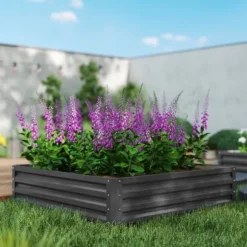 Højbed i stål 120x120x30 cm, lysegrå – have/terrasse/altan