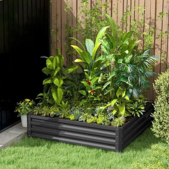 Højbed i stål 120x120x30 cm, lysegrå – have/terrasse/altan