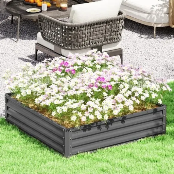 Højbed i stål 120x120x30 cm, lysegrå – have/terrasse/altan