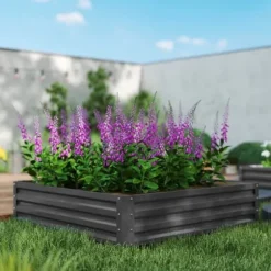 Højbed i stål 120x120x30 cm, lysegrå – have/terrasse/altan