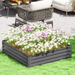Højbed i stål 120x120x30 cm, lysegrå – have/terrasse/altan