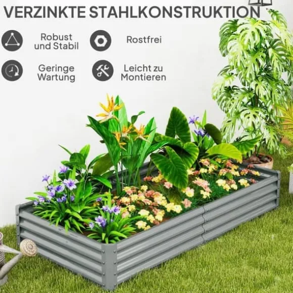 Højbed i stål 180x90x30 cm med beskyttelseskant, vejrbestandig – altan/have