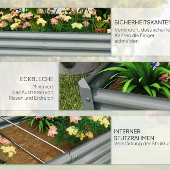 Højbed i stål 180x90x30 cm med beskyttelseskant, vejrbestandig – altan/have