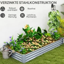 Højbed i stål 240x120x30 cm med beskyttelseskant, vejrbestandig – altan/have