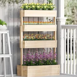 Højbed i træ 4 niveauer med drænhuller 88,5x45x140 cm – altan & have
