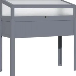 Højbed i træ med drivhus 120x54x112/122 cm, polykarbonat, grå – til tomater & grøntsager