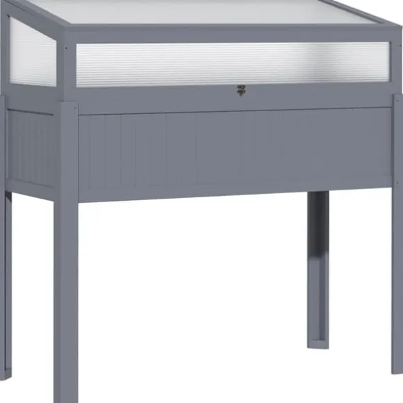 Højbed i træ med drivhus 120x54x112/122 cm, polykarbonat, grå – til tomater & grøntsager