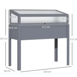 Højbed i træ med drivhus 120x54x112/122 cm, polykarbonat, grå – til tomater & grøntsager