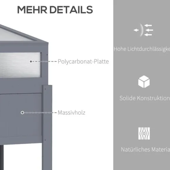 Højbed i træ med drivhus 120x54x112/122 cm, polykarbonat, grå – til tomater & grøntsager