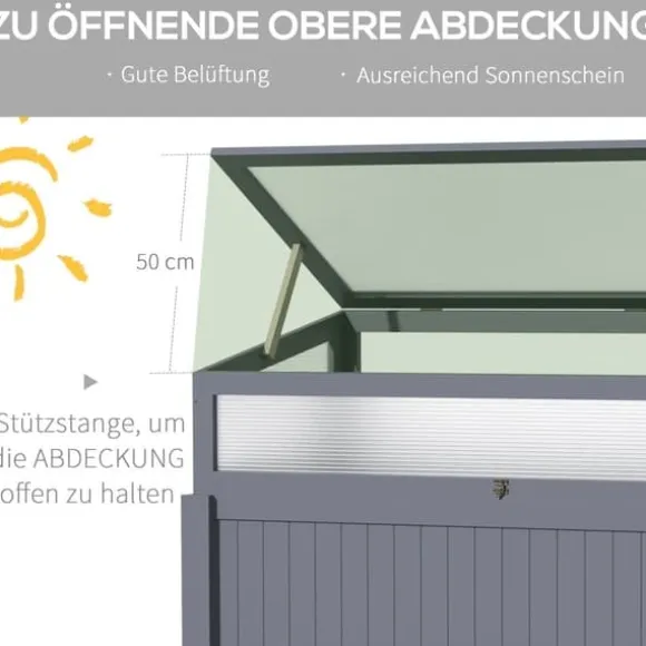 Højbed i træ med drivhus 120x54x112/122 cm, polykarbonat, grå – til tomater & grøntsager