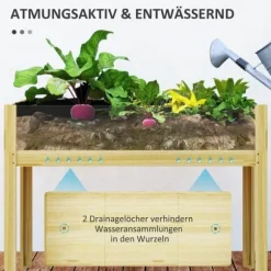 Højbed i træ 110x50x80 cm med akrylpaneler & dræn – vejrbestandig