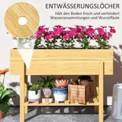 Højbed i træ 100x30x70,5 cm med hylde & dræning – vejrbestandig