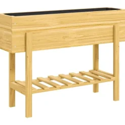 Højbed i træ 100x30x70,5 cm med hylde & dræning – vejrbestandig